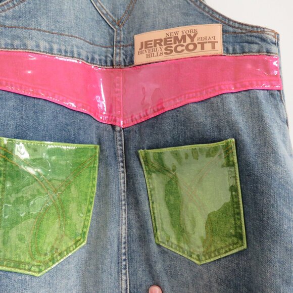 JEREMY SCOTT X MOSCHINO Neon Applique Denim Overall Dress Avant Garde Size US 6 - Picture 12 of 15